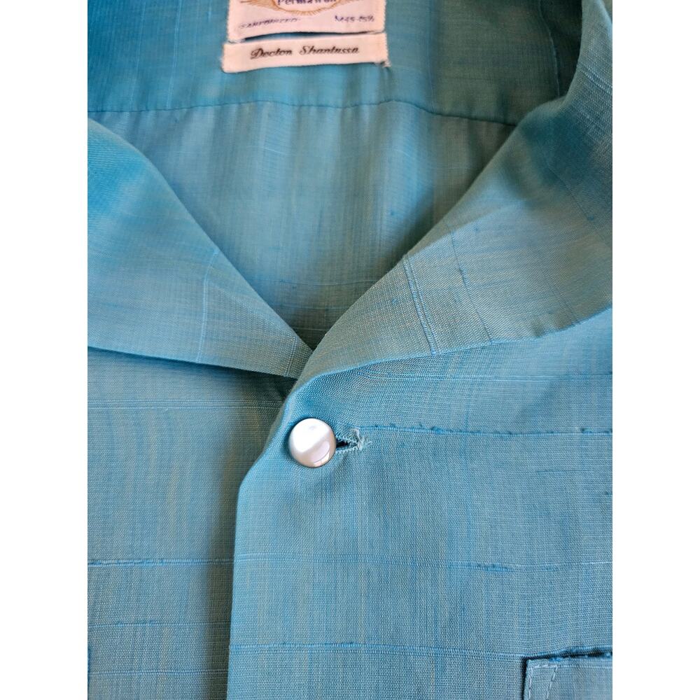 Arrow Sanforized Loop Collar Shirt Decton Shantussa Men Blue Sz 15-15.5 1950/60s - Picture 5 of 6